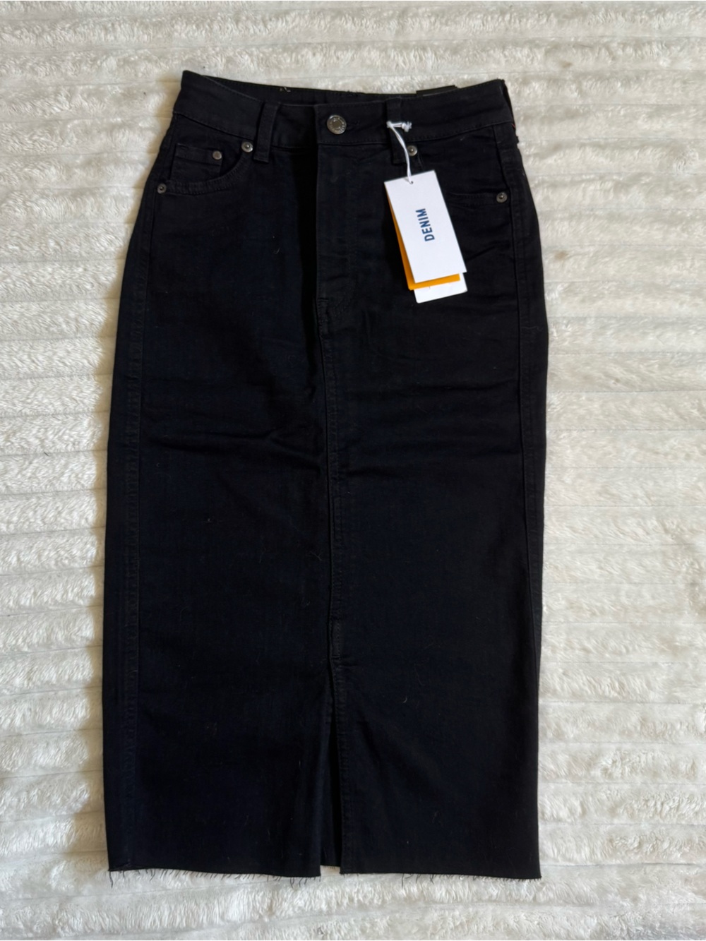 H&M Black Denim High-Waist Pencil Skirt with Front Slit